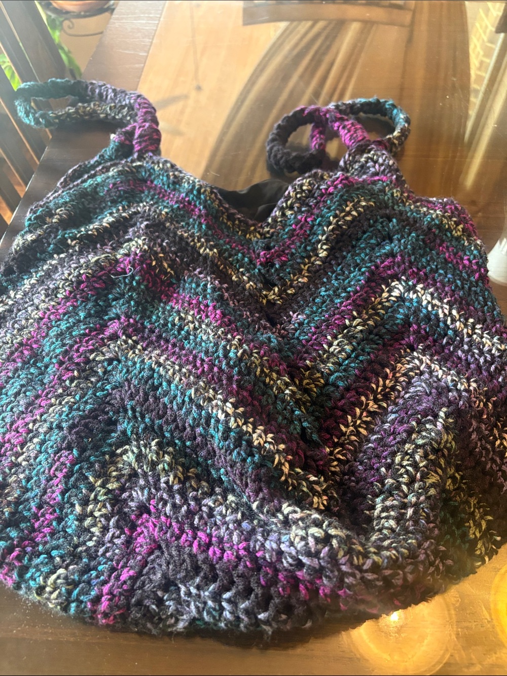 Chunky Multicolor Crocheted Tote with Braided Handles